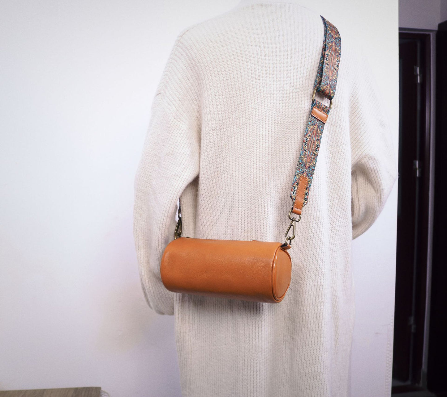 Mini Barrel Leather Shoulder Bag for Women