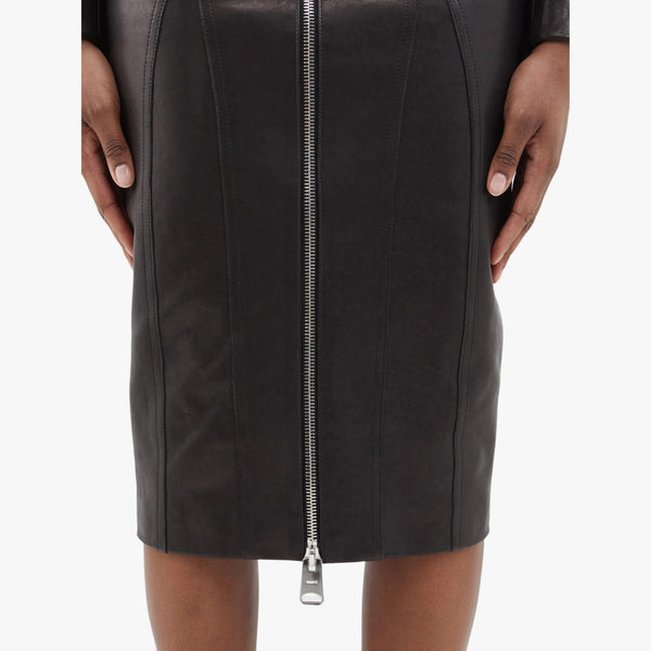 Women Front Zip Leather Skirt