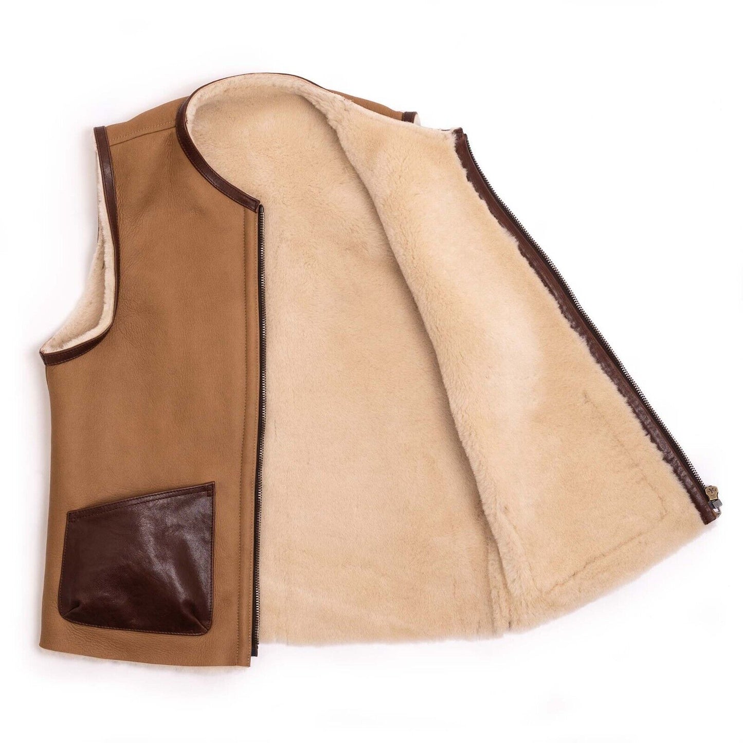 Men's Genuine Leather Shearling Aviator Waistcoat Vest