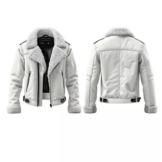 Men's Original Leather White Shearling Fur Jacket