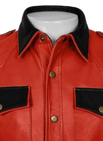 Real Leather Shirt Black Red