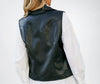 Biker Black leather vest for women