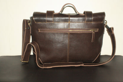 Dark Brown Leather Briefcase for Men 14" Laptop