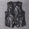 Men Leather Vest Sheepskin Black V-Neck Button Waistcoat