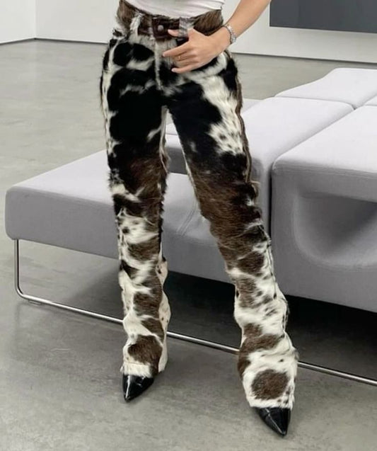 Black White Hair On Cowhide Pants