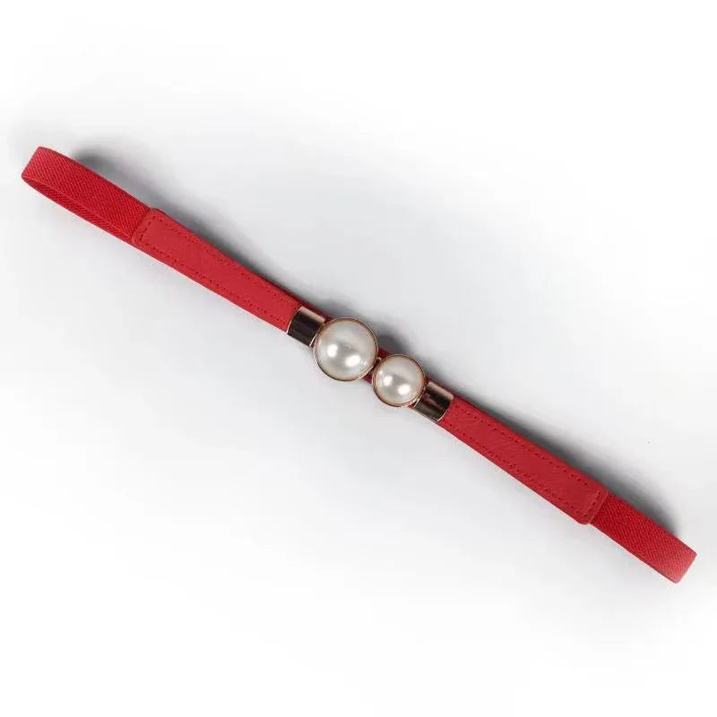 Pearl buckle thin waist belt for women 2