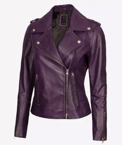 Women's Genuine Purple Leather Biker Jacket