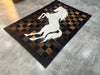 Horse Design Cowhide Patchwork Rug