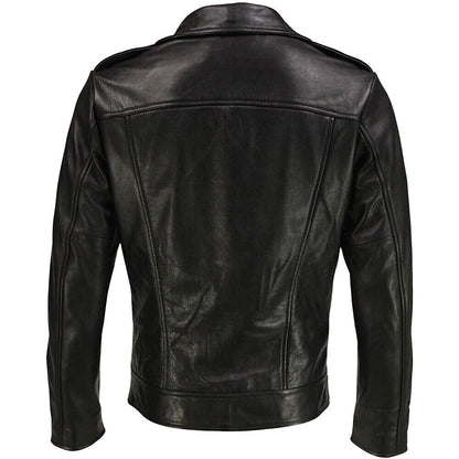 Mens Sheepskin Black Leather Jacket Biker Motorcycle