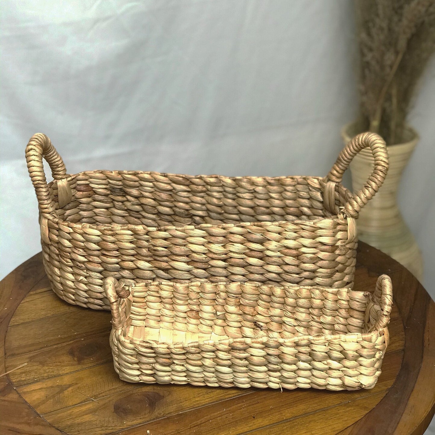 Natural dried water hyacinth oval storage basket