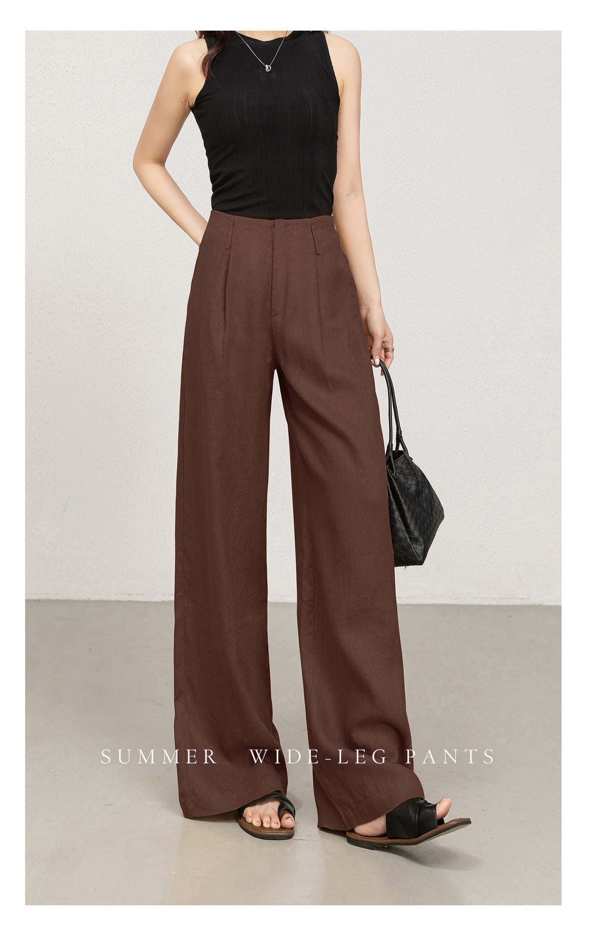 High waist women linen pants with wide leg