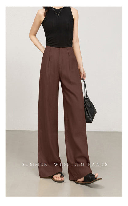 High waist women linen pants with wide leg