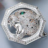 Animal Head Belt Buckle with Rhinestones and Stainless Steel Frame