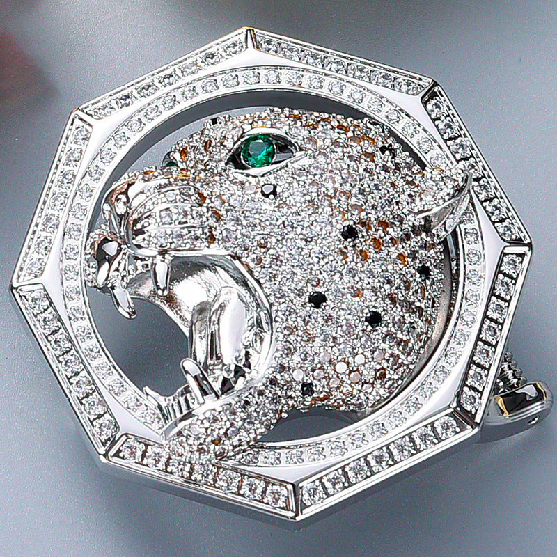 Animal Head Belt Buckle with Rhinestones and Stainless Steel Frame