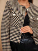 Round Neck Houndstooth Tweed Cardigan Sweater