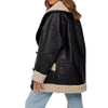 Shearling Leather Black Bomber Jacket for Women