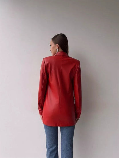 Genuine Leather Blazer Red Jacket