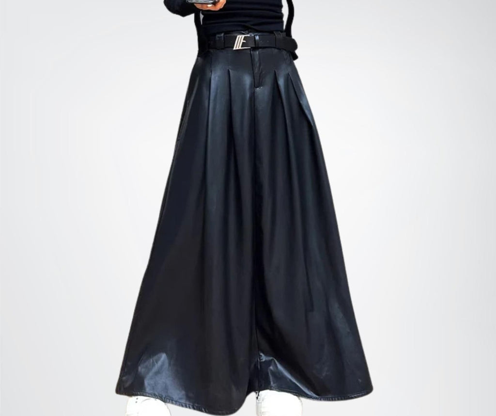 Women's Real Leather Full Length Skirt Maxi