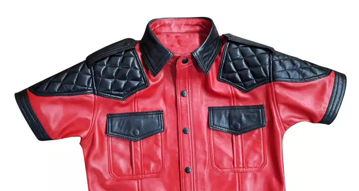 short sleeve quilted leather shirts