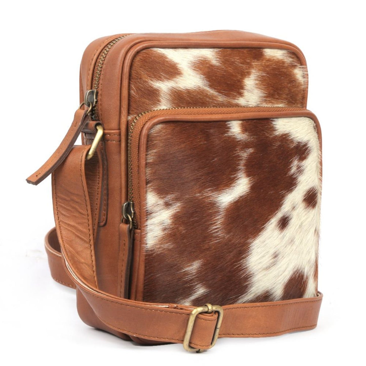 Natural Brown White Cowhide Crossbody Bag