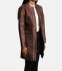 Women Leather Long Coat With Zipper Closure