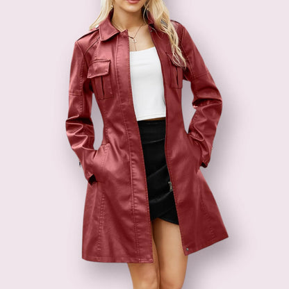 Women's Genuine Leather Trench Coat Jacket