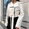 Slim Fit Cropped Faux Leather Moto Jacket for Women