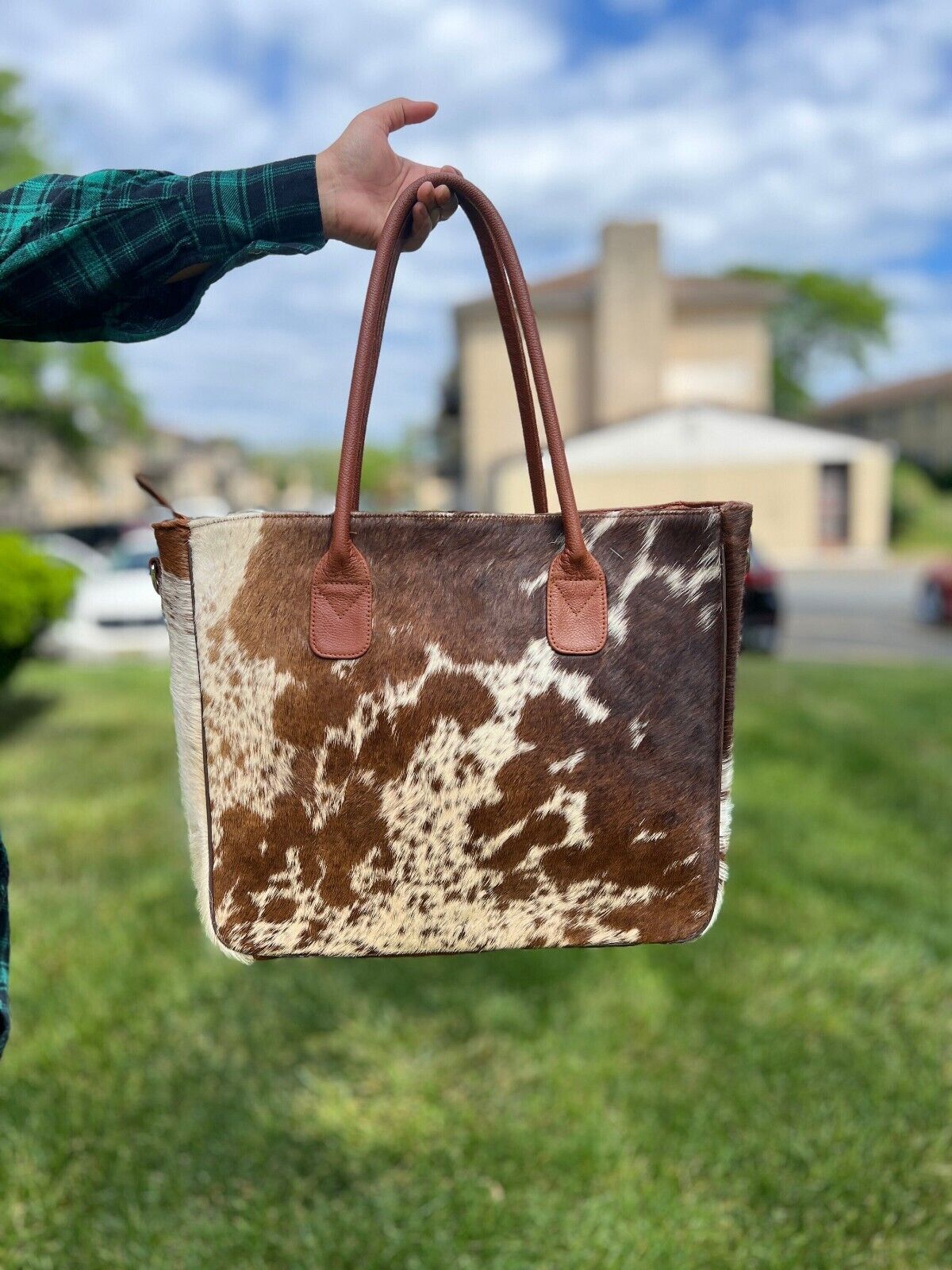 Cowhide Tote Bag Natural Real