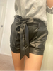 Genuine Leather Waist Belted Shorts with Slant Pockets