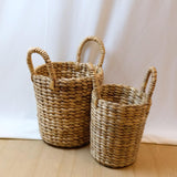 Dried Woven Water Hyacinth Flower Pot With Handle