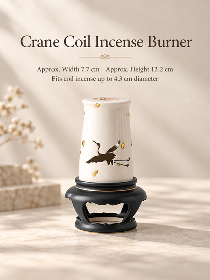 Ceramic Incense Burner with Crane Cutout Lid for Coil Incense