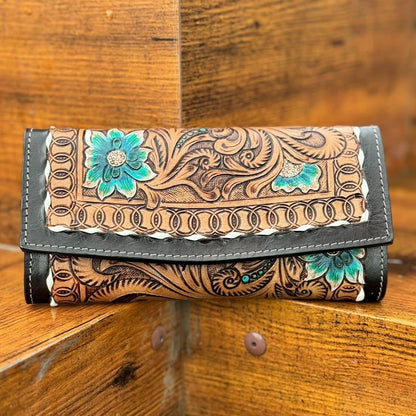 Tooled Leather Clutch Carved Leather Wristlet