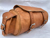 Leather Motorbike front bag with side pockets.