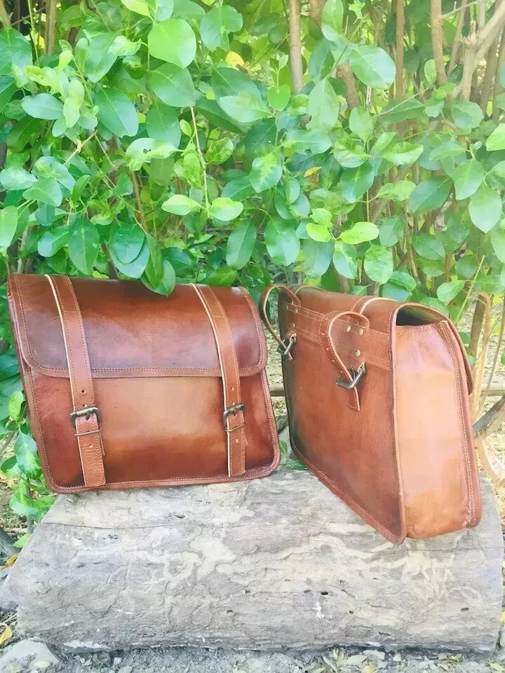 real brown leather motorcycle saddle bags