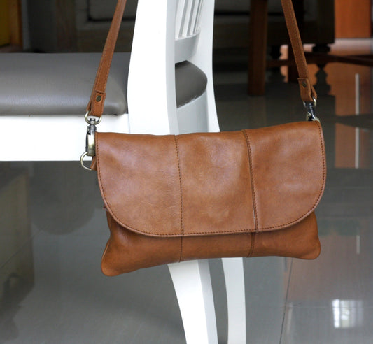 Real leather clutch sling bag