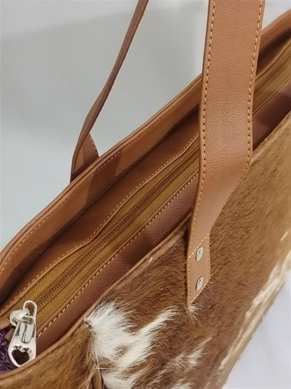 Large Brown White Cowhide Tote Purse