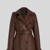 Genuine Leather Women's Brown Long Trench Coat