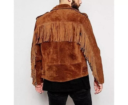 Men's Brown Suede Leather Fringe Jacket