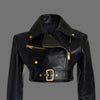 Black Cropped Leather Motorcycle Jacket