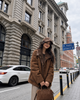 Women's Fur Coat Reversible Lambswool Style in Brown Sheep Wool