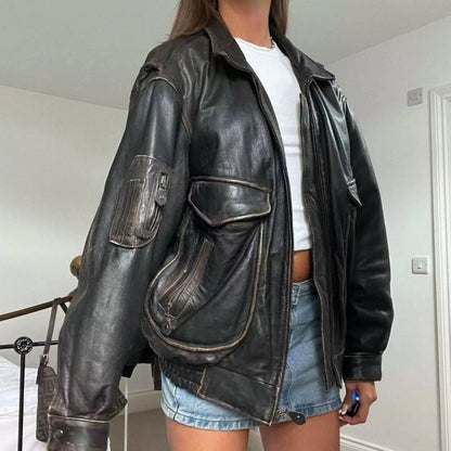 Oversized Leather Jacket Black