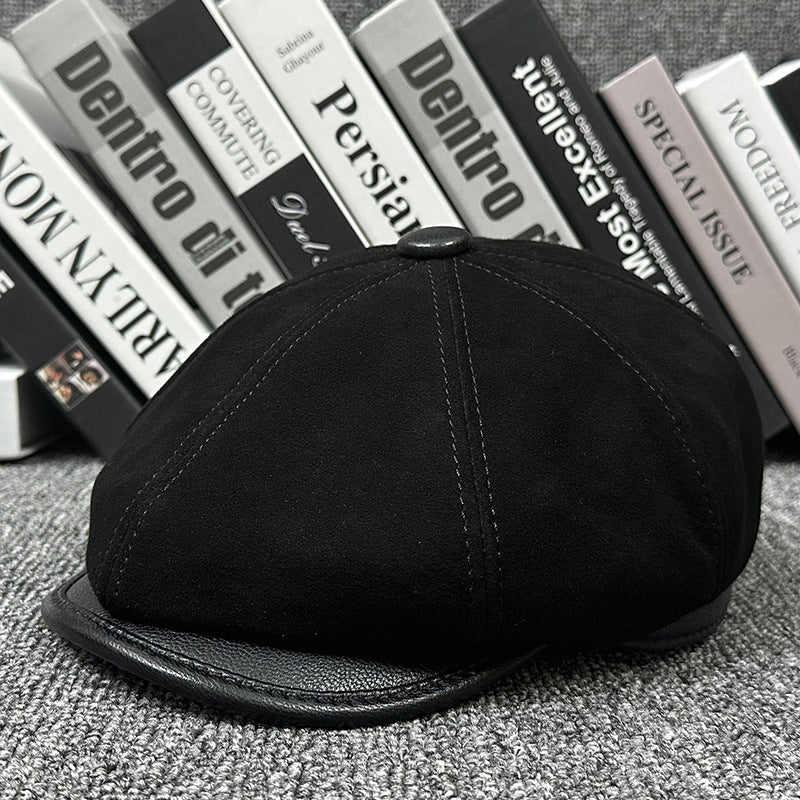 Sheepskin Leather Newsboy Cap British Gatsby Hat