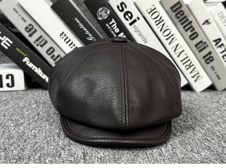 Leather newsboy cap for men vintage baker boy hat 4 M
