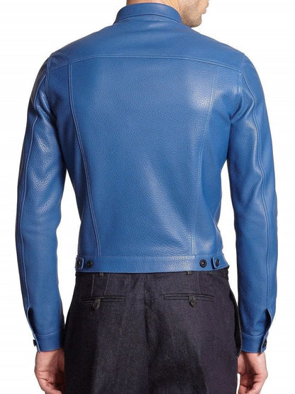 Men’s Slim Fit Blue Genuine Leather Jacket