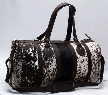 Cow Print Cowhide Bag with Deep Leather Accents