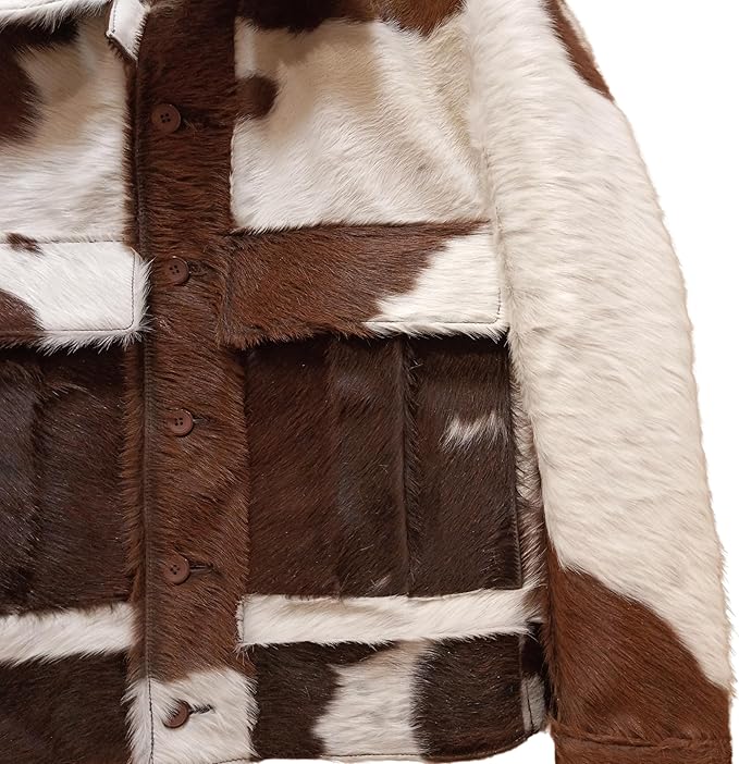 Faded Brown White Cowhide Fur Jacket