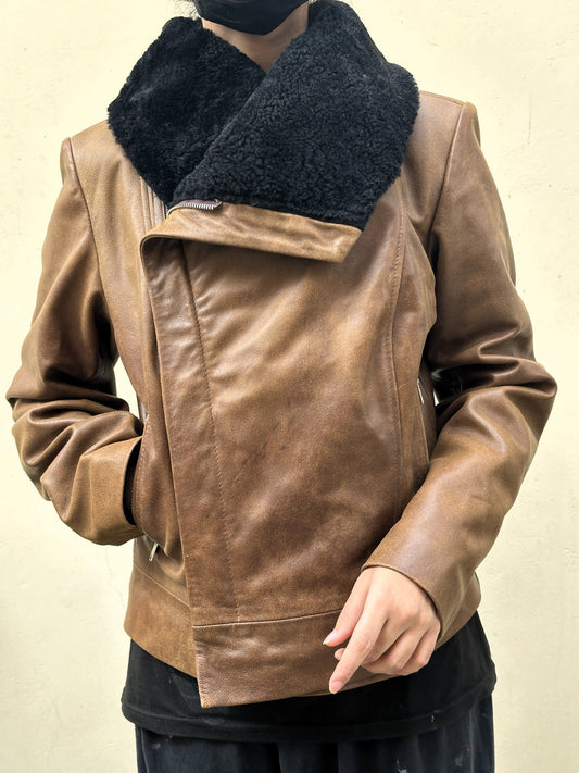 Wide Collar Real Sheep Fur Leather Jacket