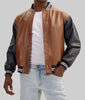 men varsity leather jacket brown black