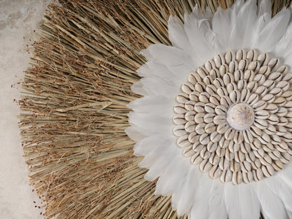 Raffia Grass Sea Shell And Feather Wall Decor