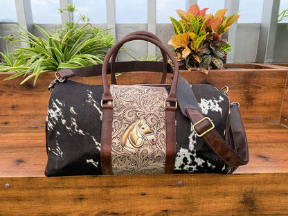 Tooled Cowhide Travel Duffle Bag